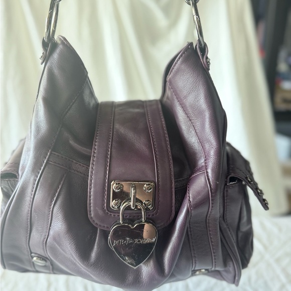 Vintage Y2K Betsey Johnson Plum Leather Shoulder Bag - Picture 1 of 10